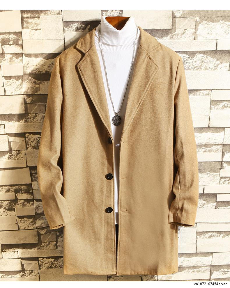남성용 겨울 트렌치 코트, 긴 재킷, 슬림핏 캐주얼 울 혼방, 비즈니스 캐주얼 트렌치, 두껍고 따뜻한 롱 코트, 크기 5XL